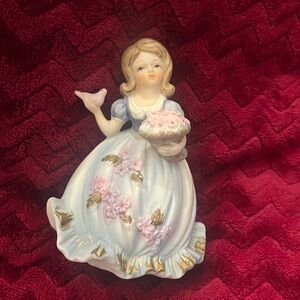 Vintage collectible BY MIRIKA 5488 girl in blue dress and bird in hand